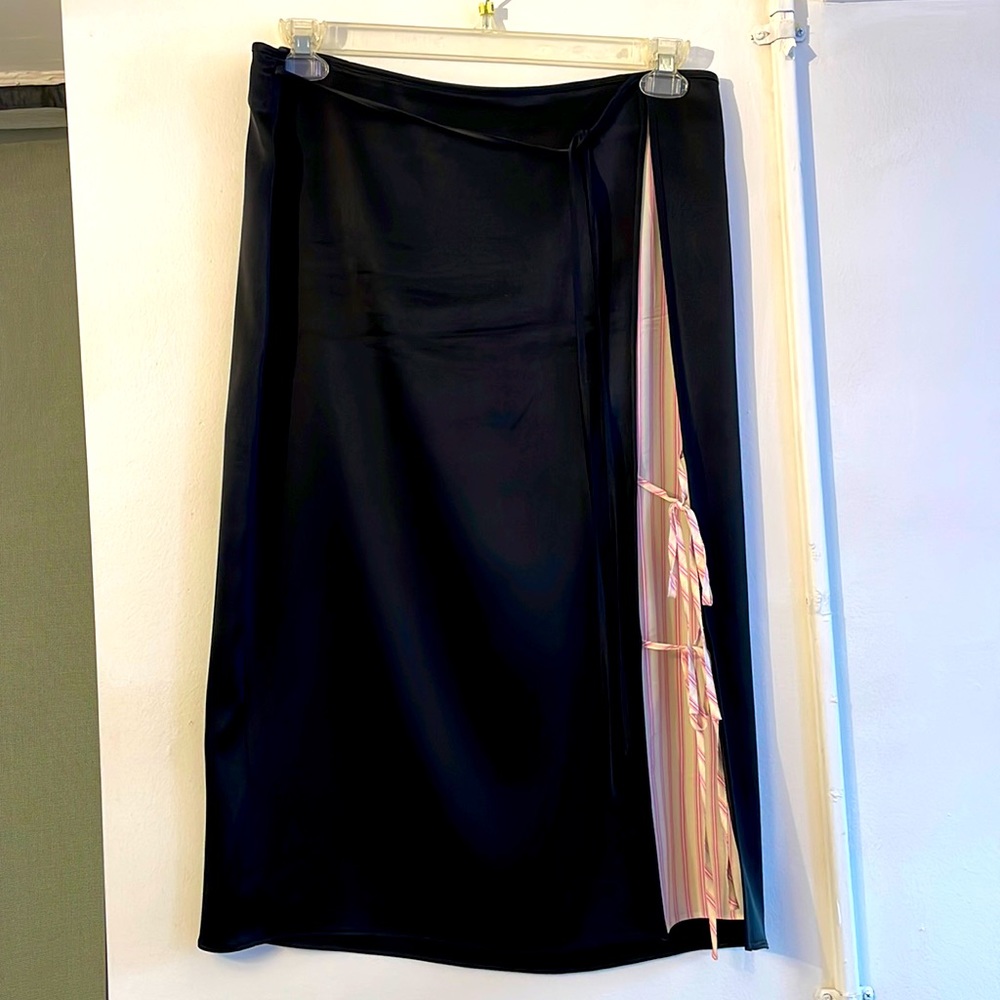 T by Alexander Wang satin wrap midi skirt with striped panel